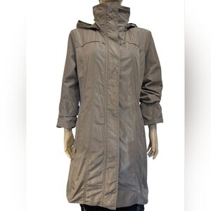 NEW, Ellen Tracy Hooded Trench Coat in Taupe, packable, NWOT